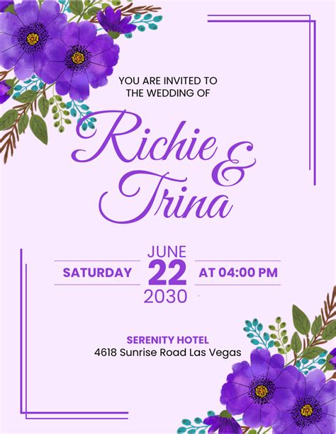 Light Purple Modern Floral Wedding Invitation Flyer Venngage
