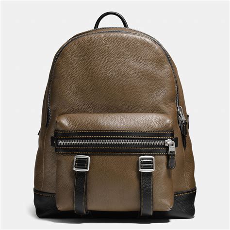 Coach Flag Backpack In Pebble Leather In Militaryblack Black For Men