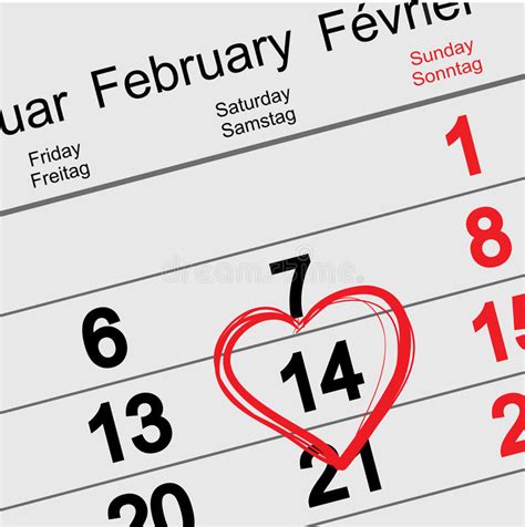 February 14 Valentines Day Tear Off Calendar Stock Vector