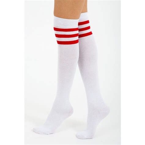 Ryder Red Stripe Knee High Socks In White Striped Knee High Socks White Knee Socks Red Stripe