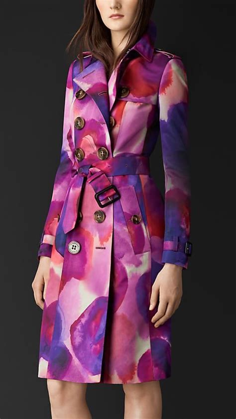 burberry prorsum berry floral print silk cotton trench coat a double breasted trench coat in
