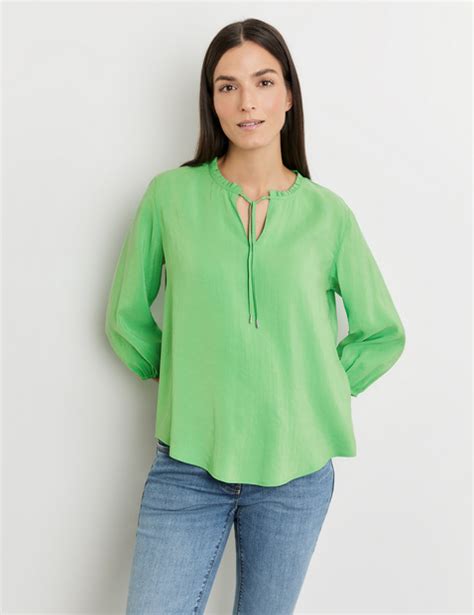 Blouse Met Mouwen En Hals Met Fijne Ruches In Groen Gerry Weber