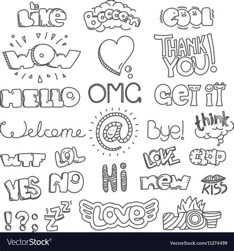 Different Sketch Style Words Collection Doodles Vector Image