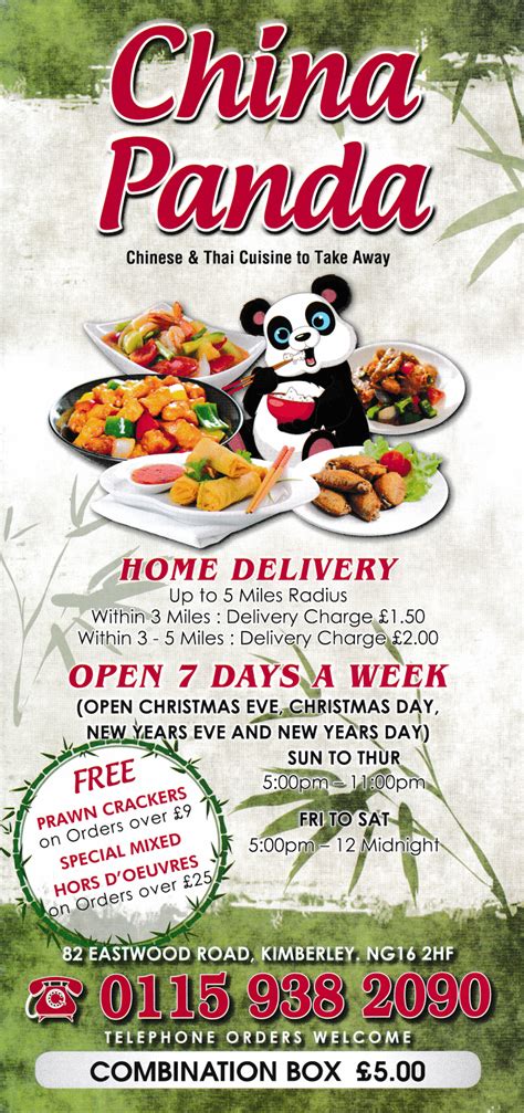 China Panda's menu; Chinese and Thai food takeaway in Kimberley