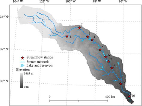 Map Of The Brazos River Basin Showing The Water Bodies And The