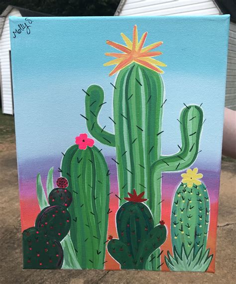 Colorful Cacti Original Painting 5 X 7 Acrylic On Canvas