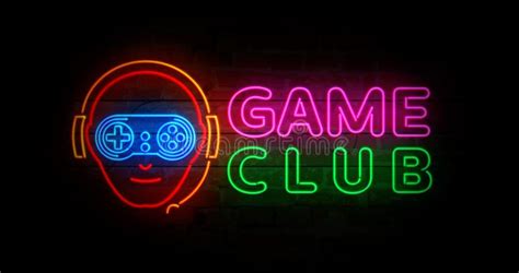 Game Club With Gamer Symbol Neon On Brick Wall Stock Illustration