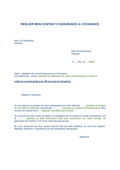 Résiliation de contrat d assurance téléchargement gratuit documents