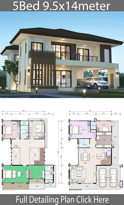 House Design Plan 95x14m With 5 Bedrooms Home Design With Plan