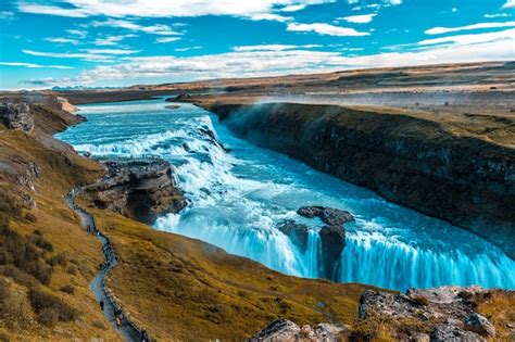 Gullfoss Wasserfall Aussichtspunkt Im Goldenen Kreis Von Südisland