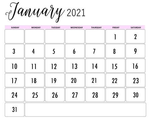 Both sunday start, monday start calendars in vertical. Cute 2021 Printable Blank Calendars / 2021 Calendar ...