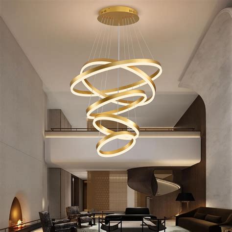 Modern Chandelier Big LED Chandelier 5 Rings Chandeliers Gold Dimmable