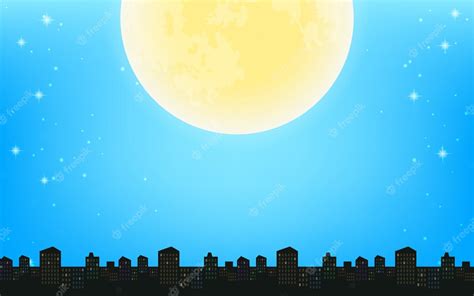 Premium Vector The Sparkling Night Sky The Full Moon And The City At