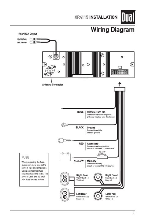 Wiring diagram, Xr4115 installation | Dual XR4115 User Manual | Page 3 / 16