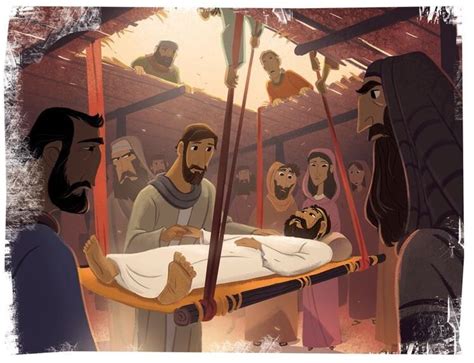 Paralyzed Man Let Through Roof Bible Pictures Bible Illustrations