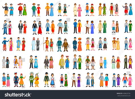 With so many different dress codes out there, it can be difficult to know what to wear, even when the type of dress requested is stated on the invitation. Set Of People Of Different Countries In Traditional ...