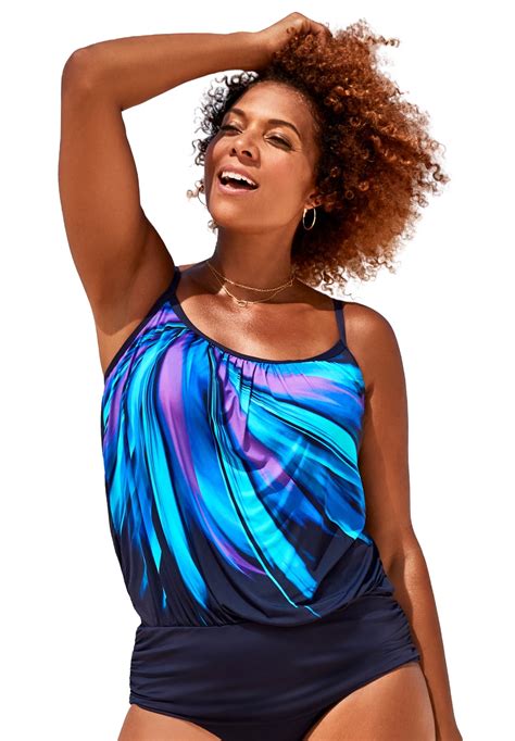 Swimsuits For All Womens Plus Size Lightweight Blouson Tankini Top 14