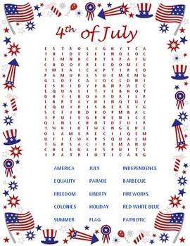 Th Of July Word Search By From Tots To Teens Tpt