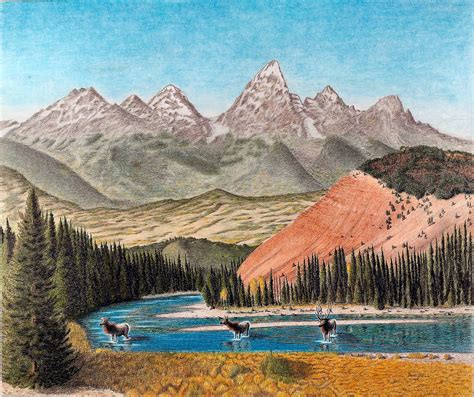 Illustrated Mountains Colored Pencil 8 X 10 Drawing Drawing
