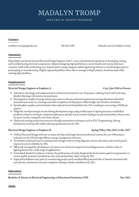 Electrical Design Engineer Resume Cv Example And Writing Guide