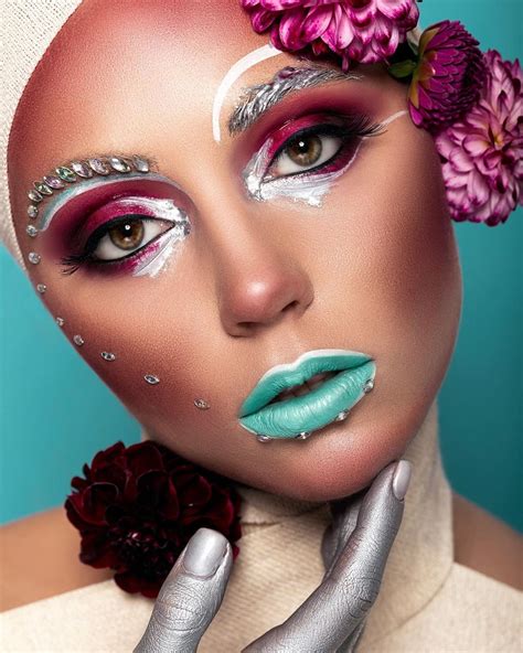 Lady With Creative Bright Floral Make Up Fashion Beauty Photography