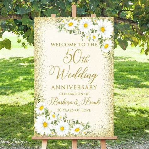 Greenery Daisy Welcome To 50th Wedding Anniversary Sign Etsy