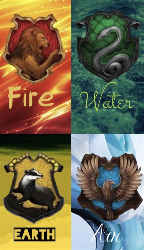 A Small Collage Relating Each Hogwarts House To An Element Harry Potter