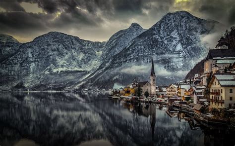 Download Wallpapers Hallstatt Austria Lake Winter Gmunden