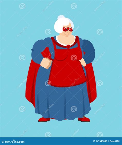 Grandmother Superhero Super Grandma In Mask And Raincoat Stock Vector