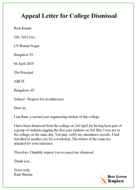 Appeal Letter For College Dismissal Best Letter Template