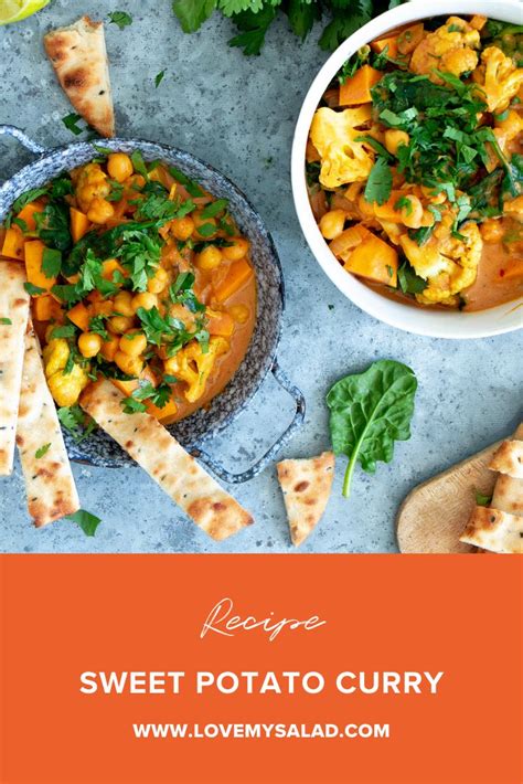 indian sweet potato curry with cauliflower chickpeas and spinach recipe sweet potato and