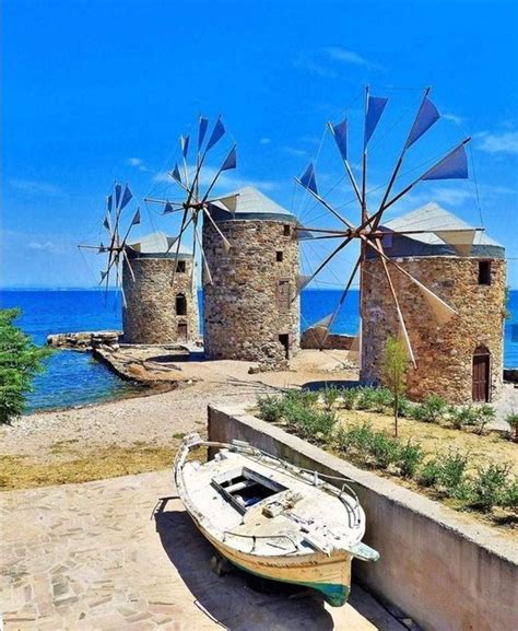Windmills In Chios Island Central Aegean Sea Greece Reizen Griekenland
