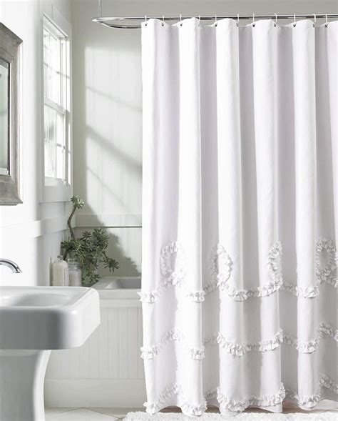 White Shower Curtain With Ruffle Loopfarmhouse Shabby Chic Fabric Shower Curtain For Bathroom