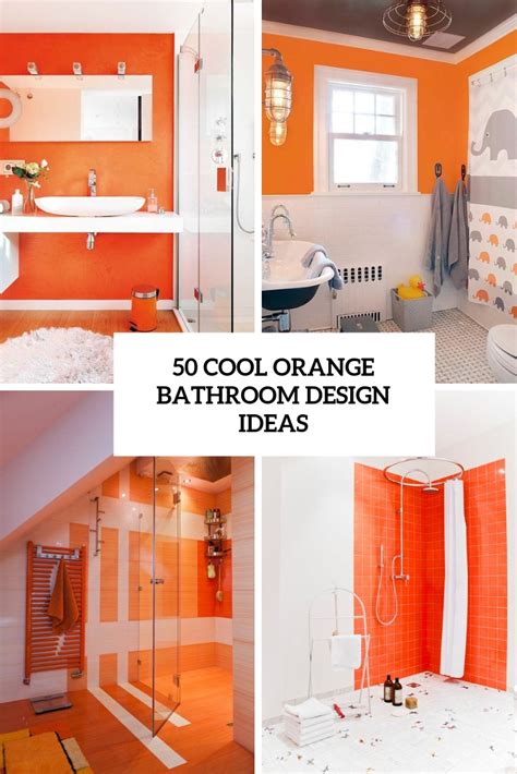 Almost black, dark brown colors create contrasting, interesting and modern interior design and decor with orange paint or wallpaper patterns and offer comfortable and pleasant background for displaying bold accents in orange colors. 50 Cool Orange Bathroom Design Ideas - DigsDigs