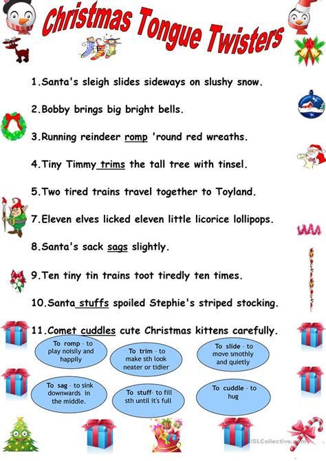 Christmas Tongue Twisters English Esl Worksheets For Distance