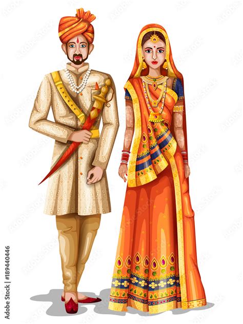 rajasthani wedding couple in traditional costume of rajasthan india stock vector adobe stock
