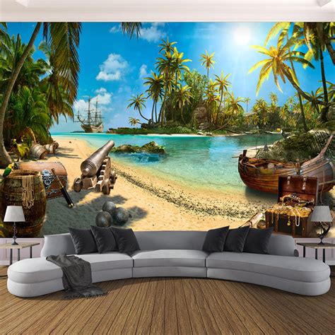 Custom Any Size 3d Wall Mural Wallpaper Home Decor Sandy Beach Coconut