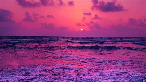 Hd Wallpaper Clear Body Of Water Pink Sea Sunset Horizon Clouds