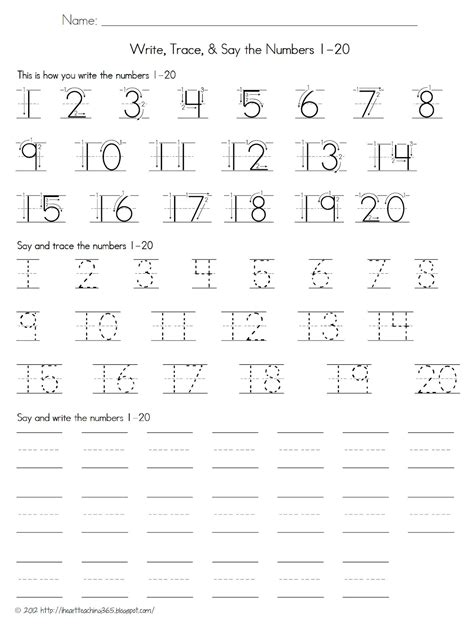 Writing Numbers Worksheet 1 20 Free