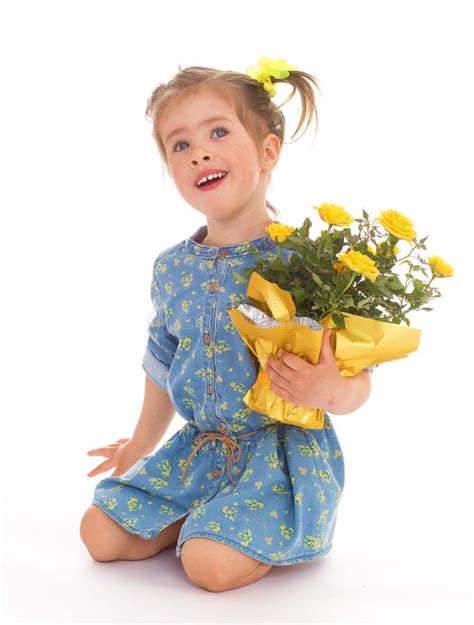 Charming Little Girl Holding A Flower Bouquet Stock Image Image Of