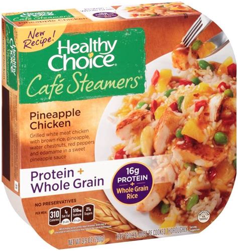 The fat helps keep the chicken from drying out. Healthy Choice Cafe Steamers Pineapple Chicken | Hy-Vee ...