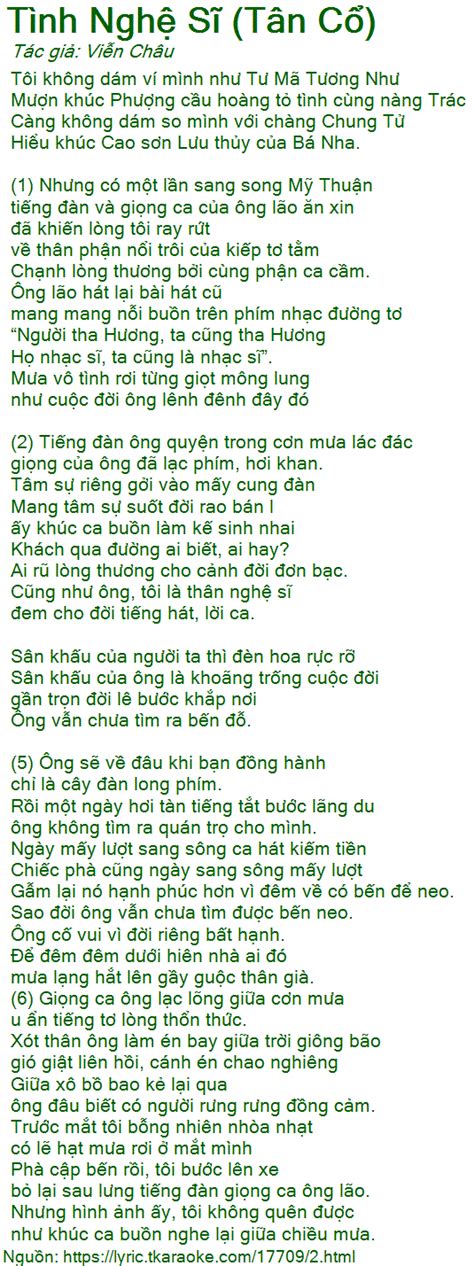 Loi Bai Hat Tinh Nghe Si Tan Co Vien Chau Co Nhac Nghe