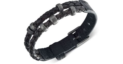 Fossil Black Leather Double Wrap Bracelet For Men Lyst