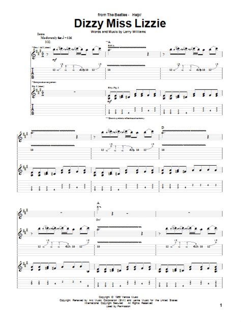 Dizzy Miss Lizzie By The Beatles Guitar Tab Guitar Instructor