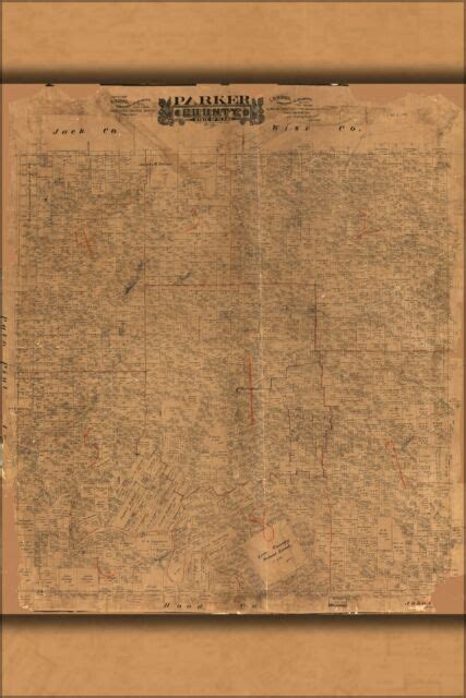 Poster Many Sizes Map Of Parker County State Of Texas 1888 Ebay
