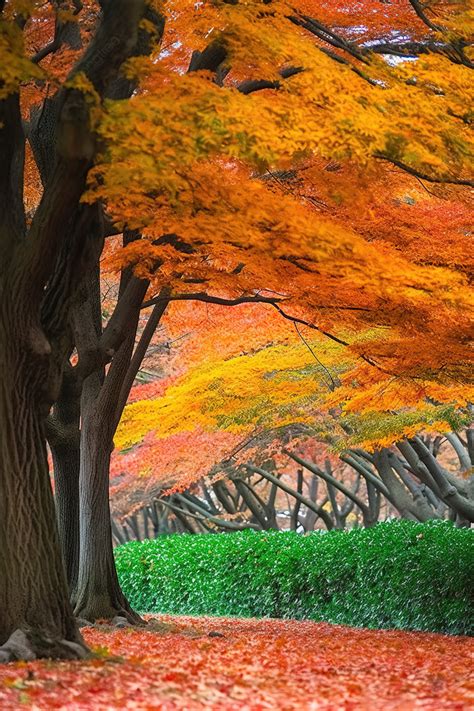 Japanese Autumn Autumn Trees Garden Park In Okinawa U Background