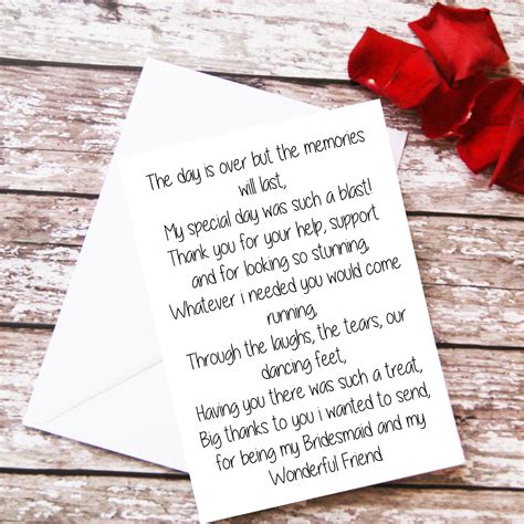 Gifts for my best friend on her wedding day. Bridesmaid Thank You Card, Bridesmaid Gift, Bridesmaid ...