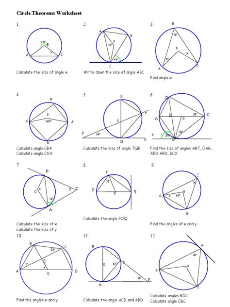 Circle Theorems Worksheet Corbettmaths