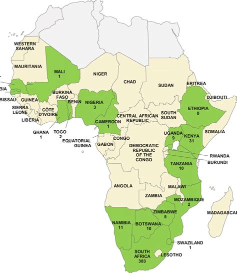Map Of Sub Saharan Africa Showing Countries With Medical Laboratories Download Scientific