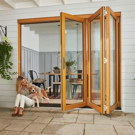 Jeld Wen Kinsley Golden Oak Folding Patio Doorset Clear Double Glazing Stained Folding